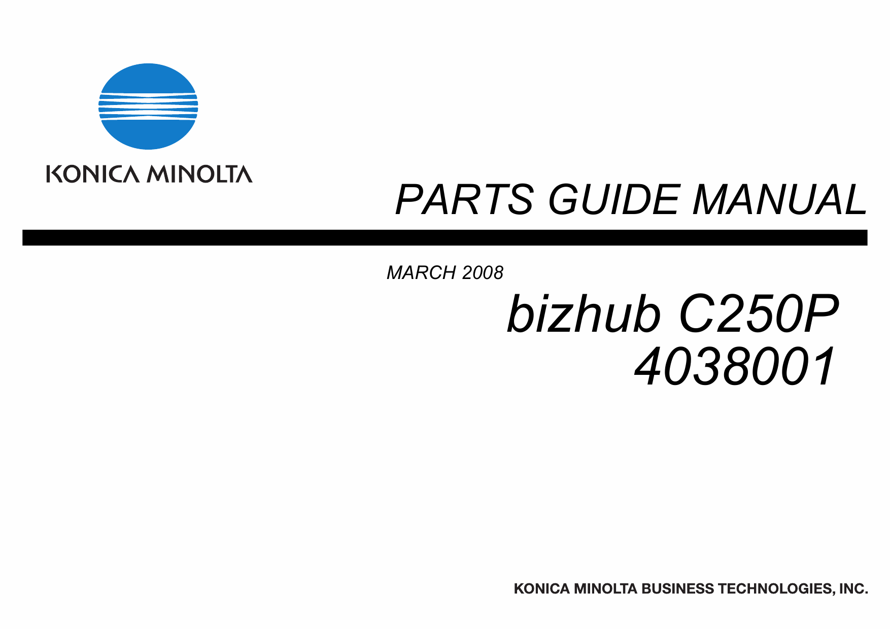 Konica-Minolta bizhub C250P 4038001 Parts Manual-1